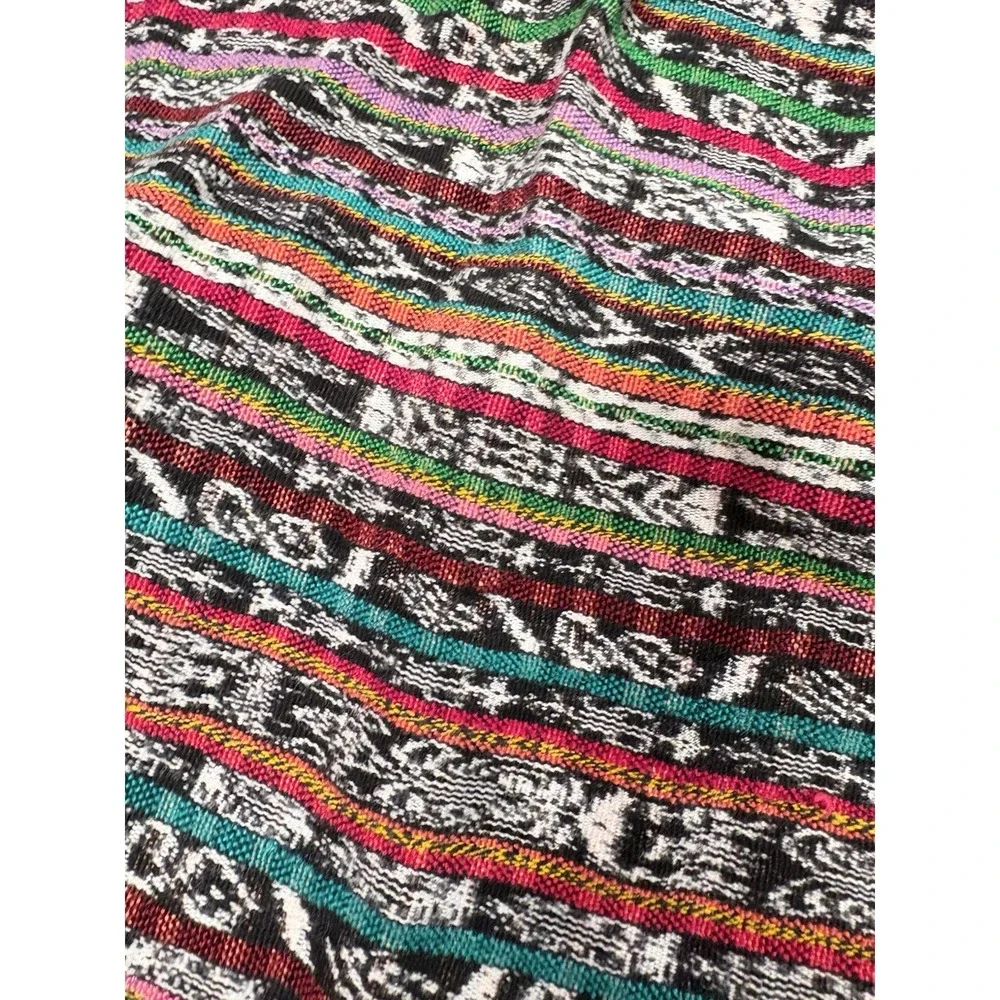 Vintage Boho Woven Apron Multicolor Ethnic‎ Stripe Pink Floral Trim Zipper 48''
